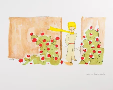 Litografía Saint-Exupéry - Le Petit Prince dans le jardin des roses