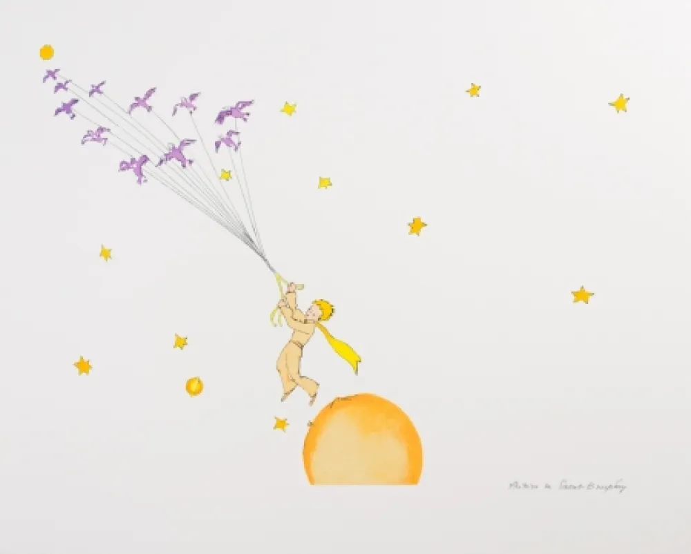 Litografía Saint-Exupéry - Le Petit Prince en route vers une autre planète