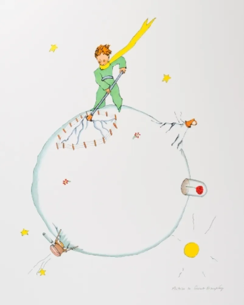 Litografía Saint-Exupéry - Le Petit Prince et le volcan