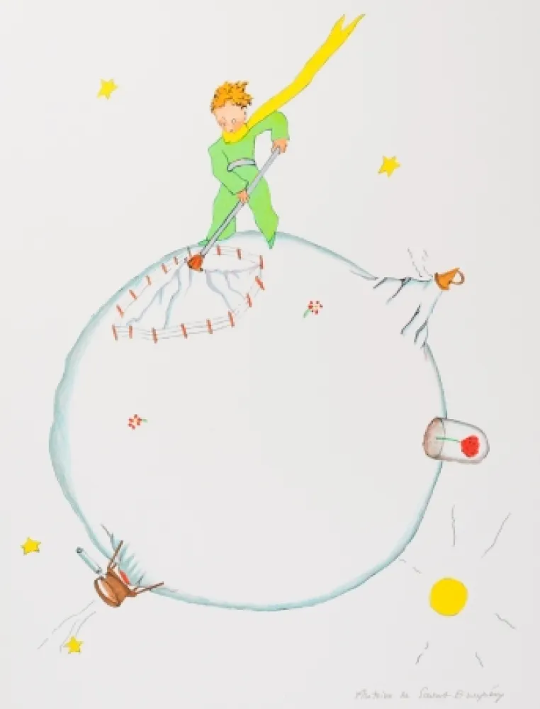 Litografía Saint-Exupéry - Le Petit Prince et le volcan