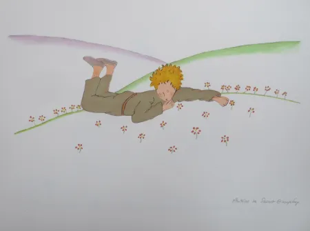 Litografía Saint-Exupéry - Le petit prince parmi les fleurs