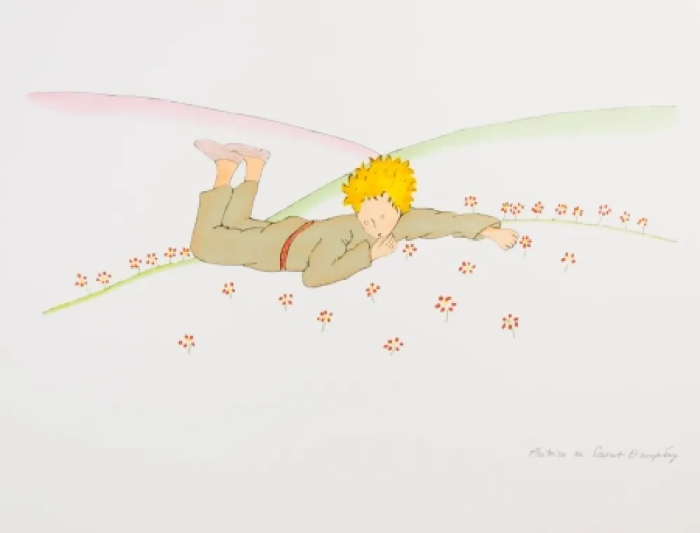 Litografía Saint-Exupéry - Le Petit Prince parmi les fleurs