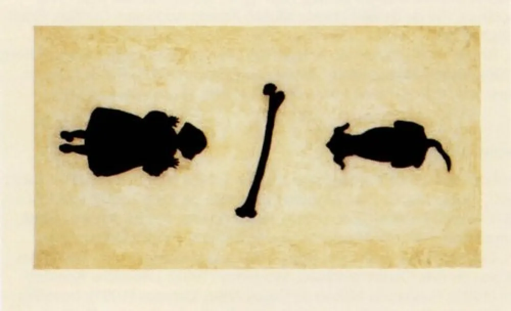 Grabado Santibañez - La niña y el perro