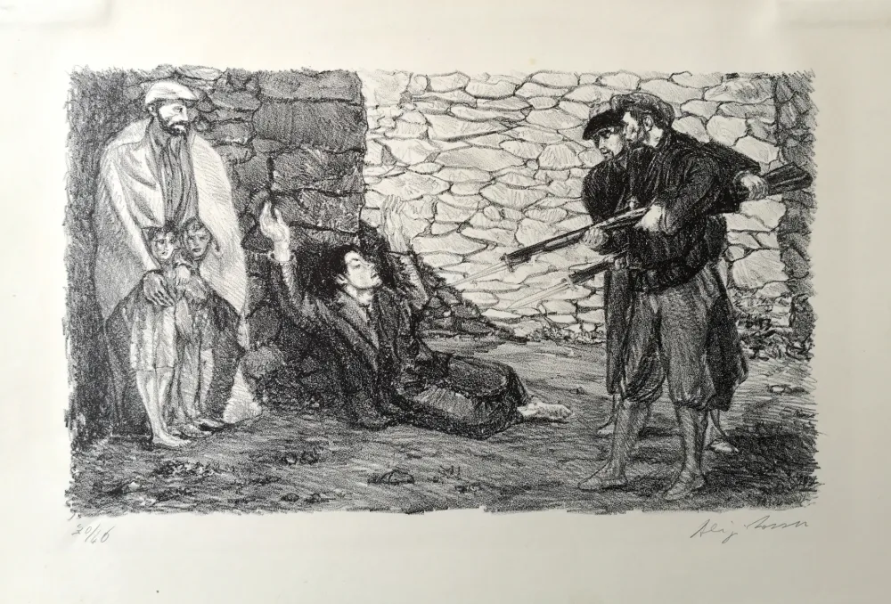 Litografía Sassu - Fucilazione