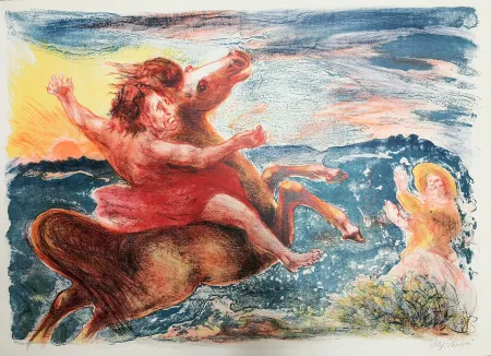 Litografía Sassu - Fuga dalla peste