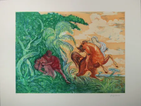 Aguafuerte Sassu - Lopez De Aguirre uccide la figlia en Barquisimeto