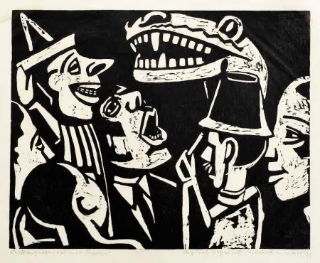 Grabado En Madera Scheele - Leute vergnügen sich mit Puppen (People having fun with puppets)