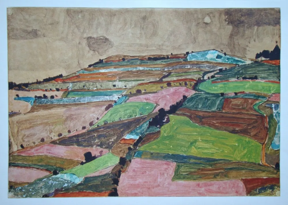 Serigrafía Schiele (After) - Anhöhe von Krumau