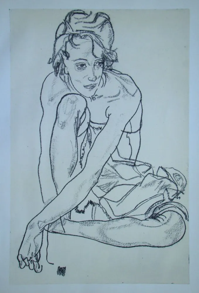 Serigrafía Schiele (After) - Sitzende junge Frau