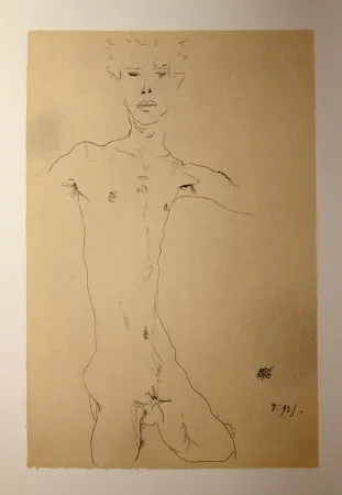 Litografía Schiele - AUTOPORTRAIT / SELF-PORTRAIT - Lithographie / Lithograph - 1912