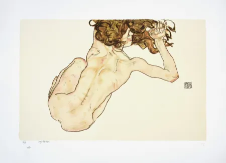 Litografía Schiele - La femme aux cheveux roux, 1917 I The woman with red hair, 1917 (Kauernder Rückenakt / Crouching Nude, Back View)