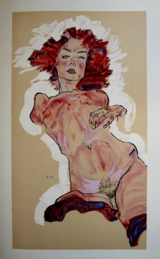 Litografía Schiele - LA FILLE AU CHEVEUX ROUGES / RED-HAIRED GIRL - Lithographie / Lithograph - 1913
