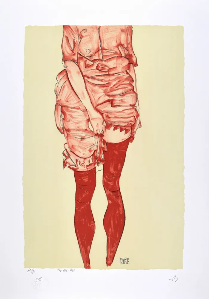 Litografía Schiele - La fille en rouge, 1913 | The girl in red, 1913