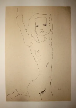 Litografía Schiele - LA JEUNE FILLE NUE / THE NUDE YOUNG GIRL - Lithographie / Lithograph - 1910