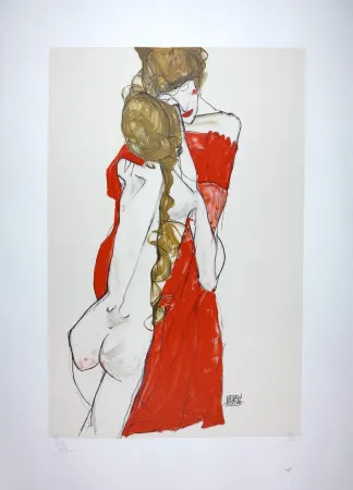 Litografía Schiele - La Mère & la fille / Mother and Daughter - 1913