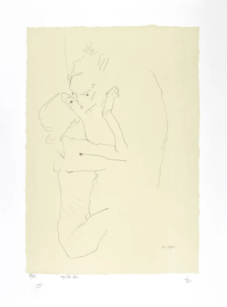 Litografía Schiele - Le baiser, 1911 | The kiss, 1911