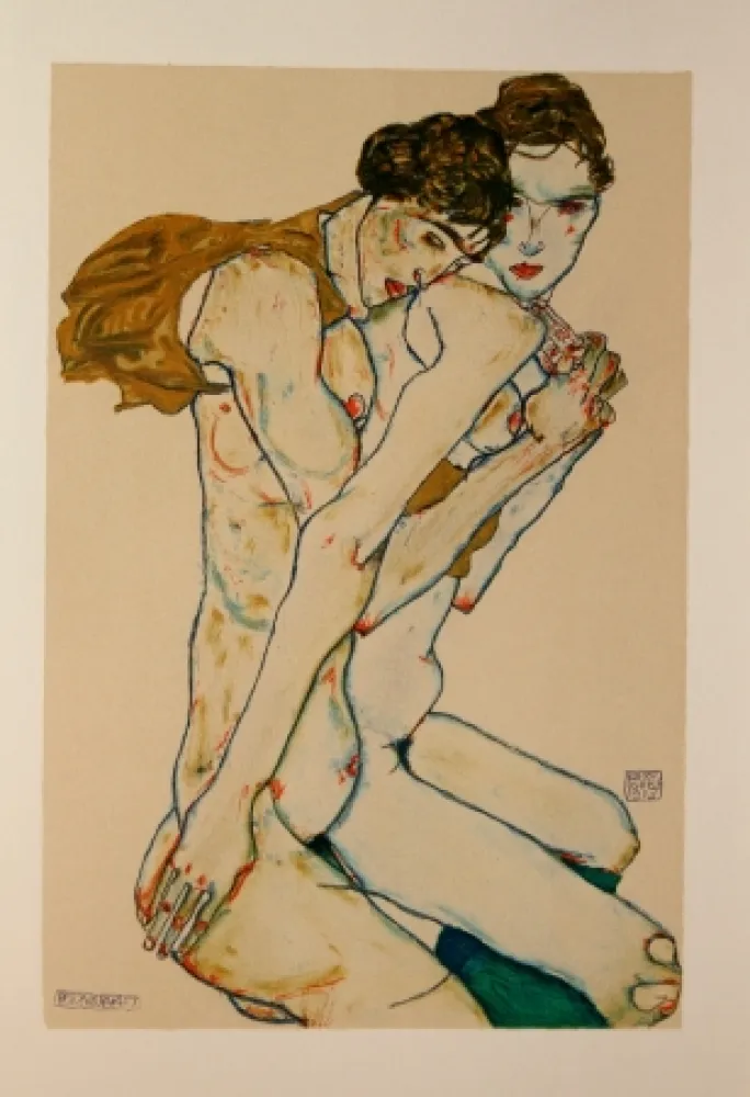 Litografía Schiele - LES 2 AMIES / FRIENDSHIP - Lithographie / Lithograph - 1913