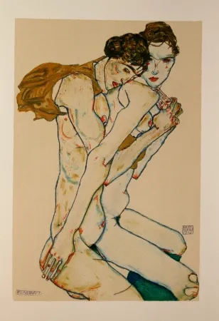 Litografía Schiele - LES 2 AMIES / FRIENDSHIP - Lithographie / Lithograph - 1913