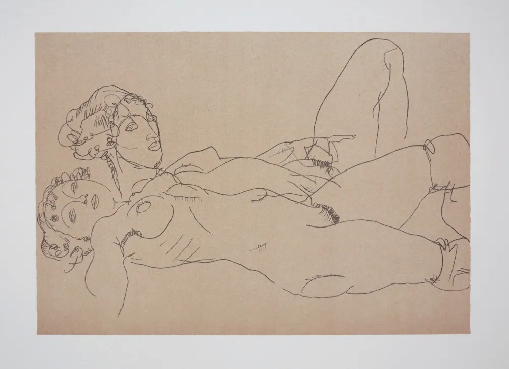 Litografía Schiele - Les 2 filles / Two girls, 1914 (Two recicling nude girls)