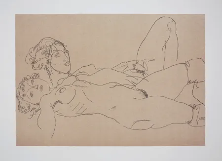 Litografía Schiele - Les 2 filles / Two girls, 1914 (Two recicling nude girls)