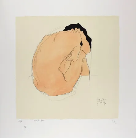 Litografía Schiele - L'Homme aux cheveux noirs, 1909 | Black-Haired Man, 1909 (Black-Haired Man, Sitting / Sitzender schwarzhaariger Mann)