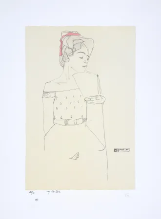 Litografía Schiele - Portrait de Gerti Schiele, 1909 I Portrait of the Artist's Sister Gerti, 1909 