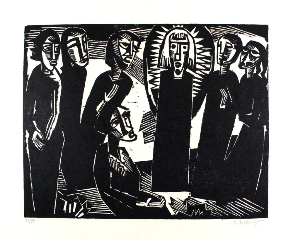 Grabado En Madera Schmidt-Rottluff -  Christus unter den Frauen / Christ among the Women