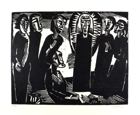 Grabado En Madera Schmidt-Rottluff -  Christus unter den Frauen / Christ among the Women