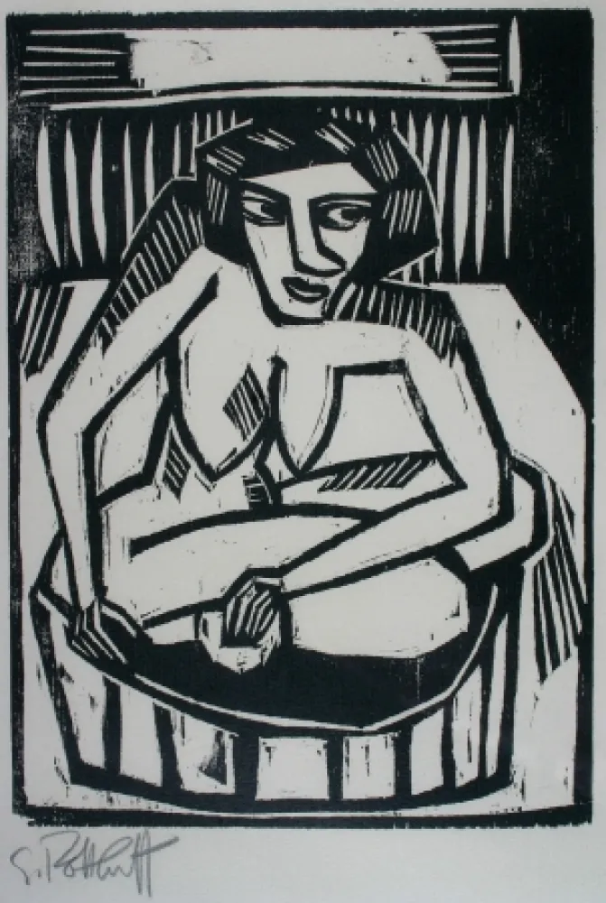 Grabado En Madera Schmidt-Rottluff - Frau in der Wanne (Woman in Bath)