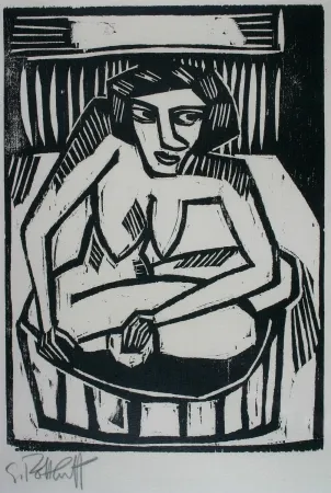 Grabado En Madera Schmidt-Rottluff - Frau in der Wanne (Woman in Bath)