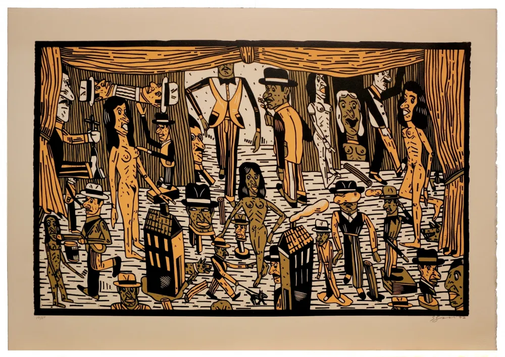 Linograbado Segui - Théatre de la ville II