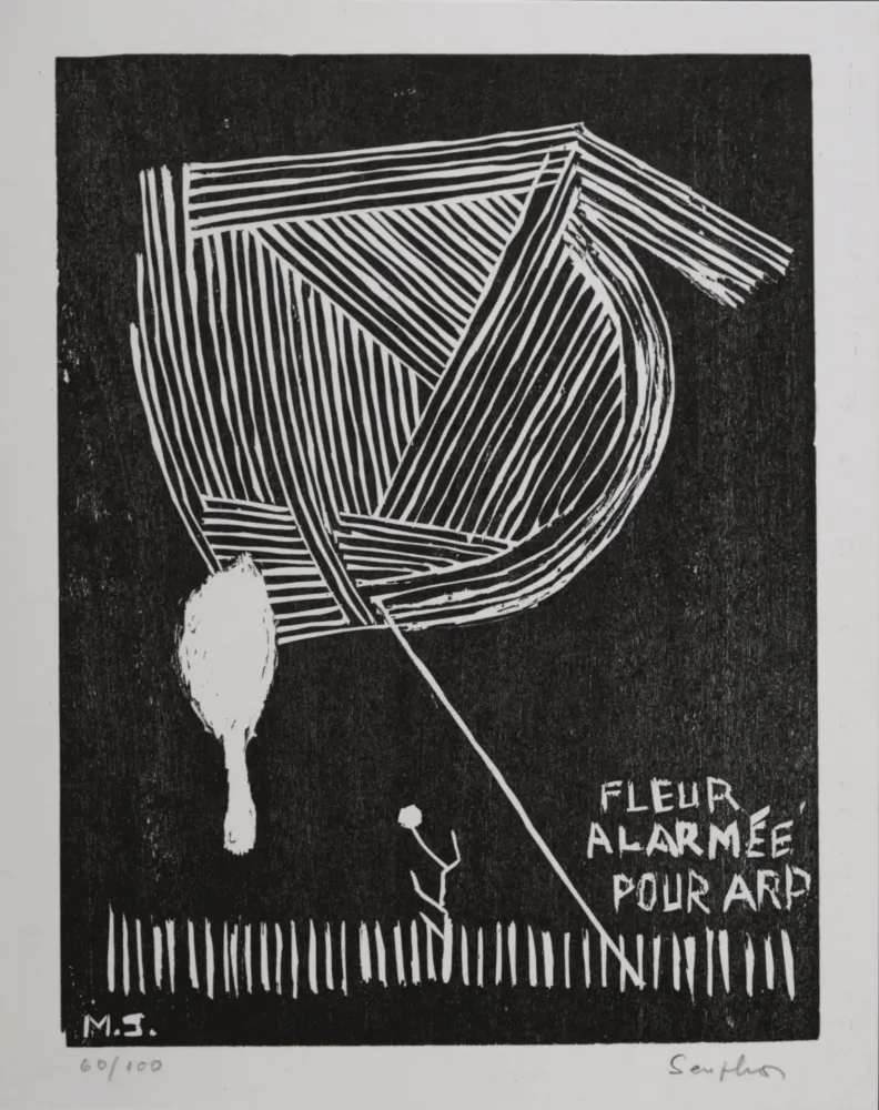 Linograbado Seuphor -  Fleur alarmée pour Arp, 1967 - Hand-signed!