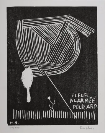Linograbado Seuphor -  Fleur alarmée pour Arp, 1967 - Hand-signed!