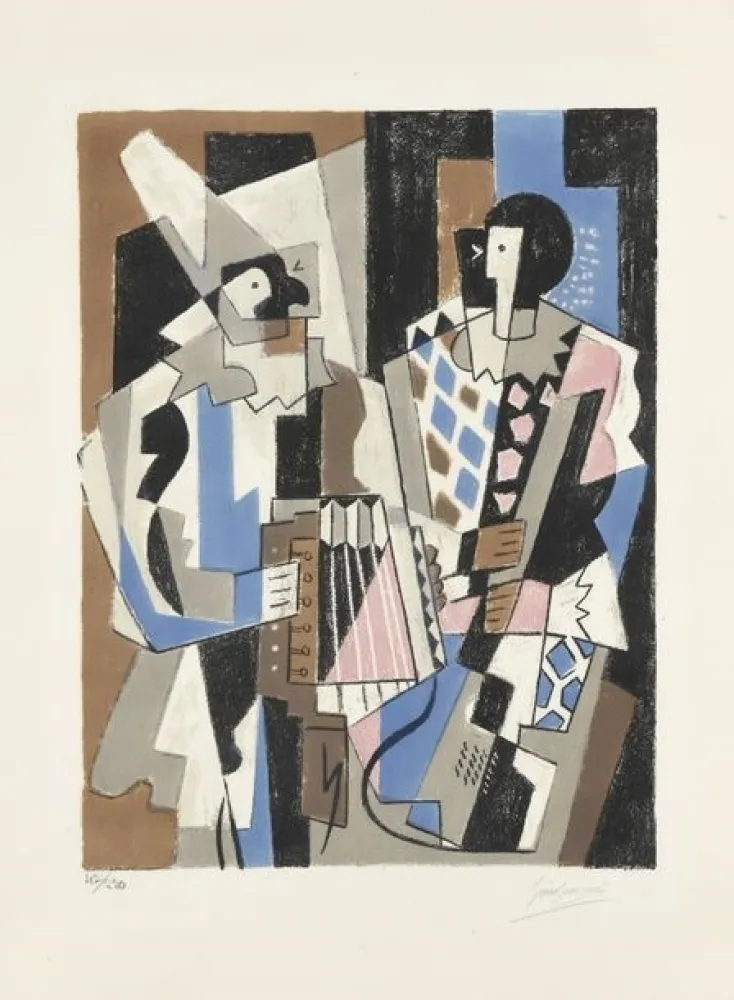 Litografía Severini - Two Harlequins, 1954.