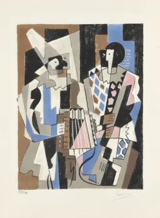 Litografía Severini - Two Harlequins, 1954.