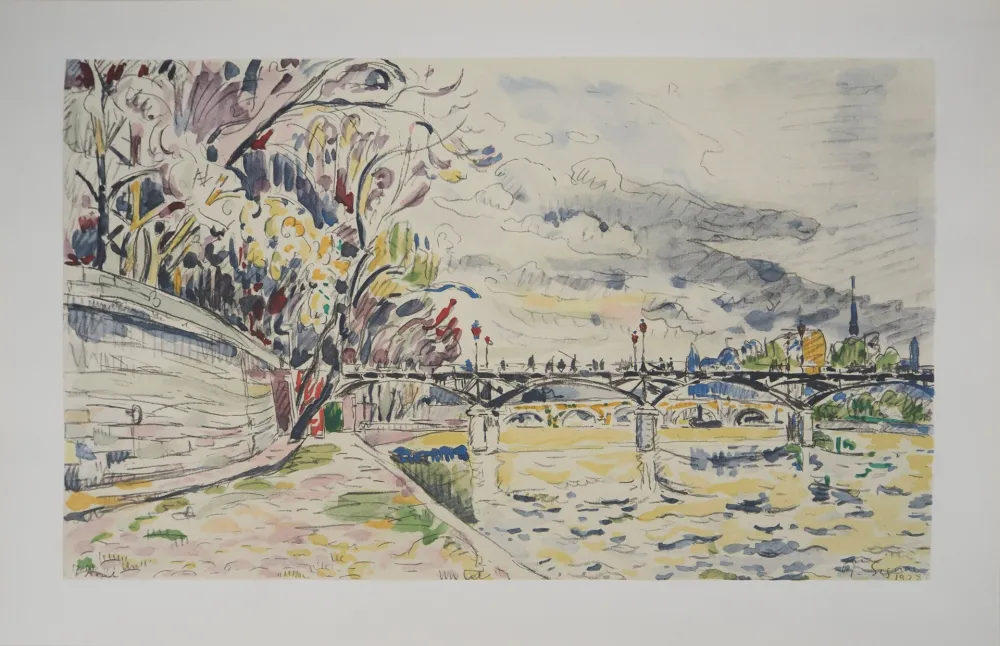 Litografía Signac - Paris : La Passerelle des Arts vue des Quais de la Seine
