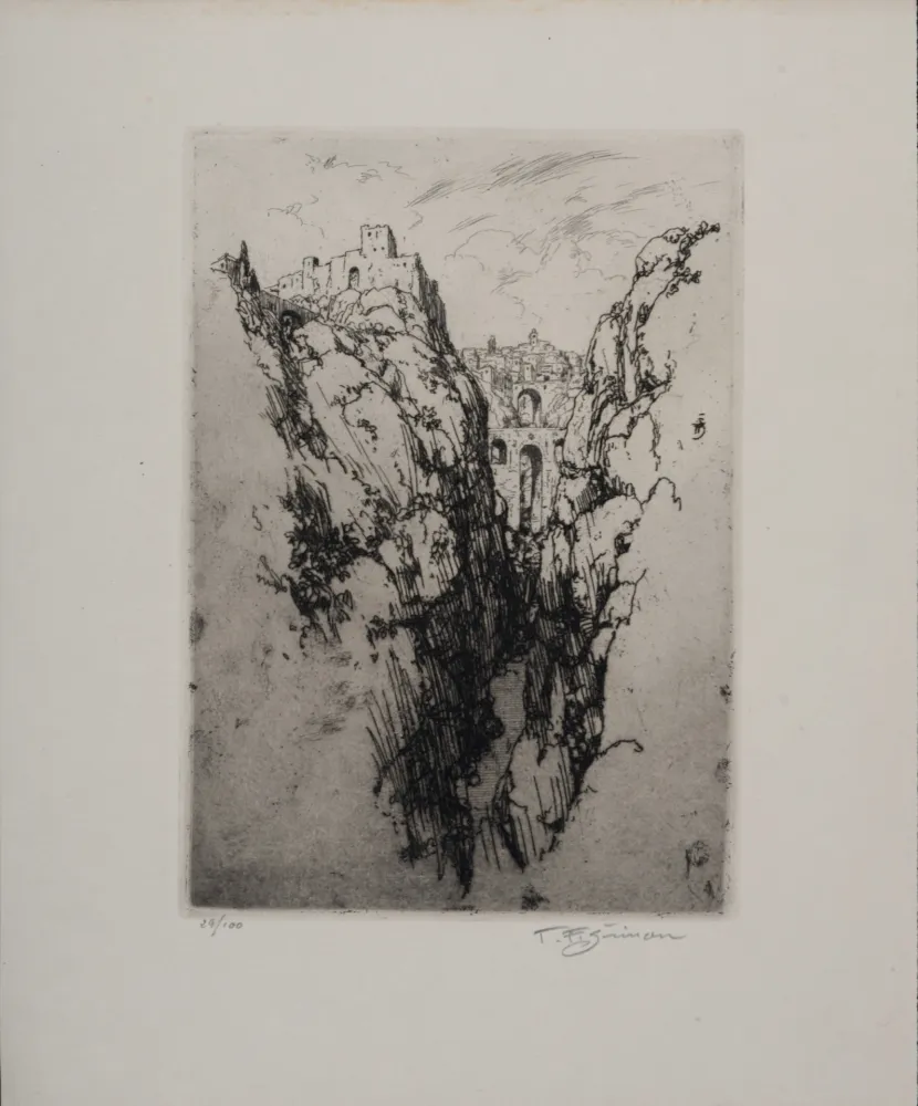Aguafuerte Simon - Vue de Ronda, c. 1913 - Hand-signed!