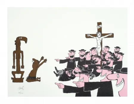 Litografía Siné - Le curé et l'animiste