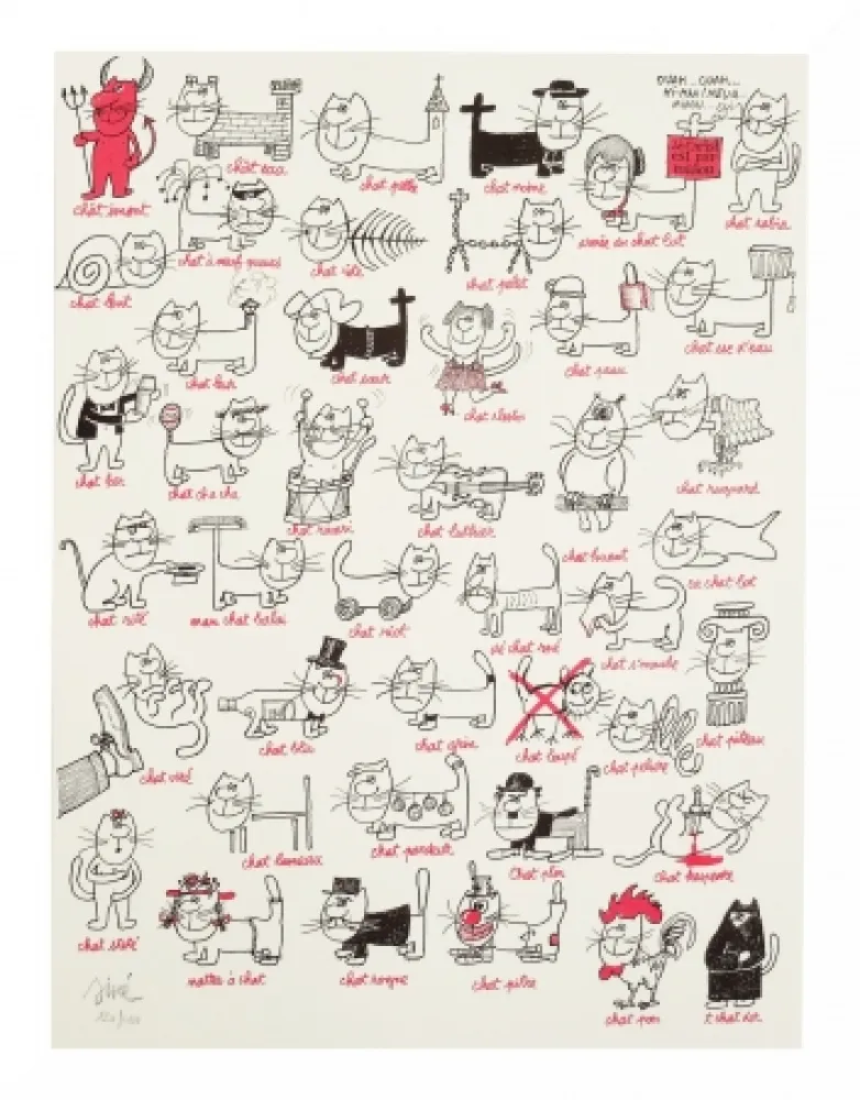 Litografía Siné - Les chats