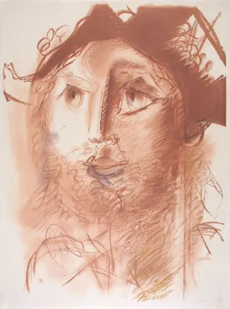 Litografía Somville - Tête d'Arlequin - SEPIA