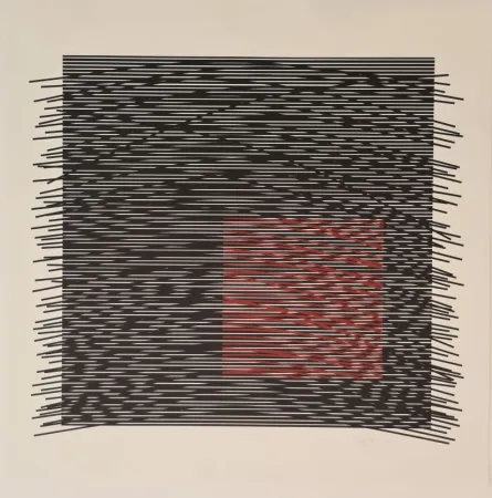 Serigrafía Soto - Carré virtuel rouge à droite 