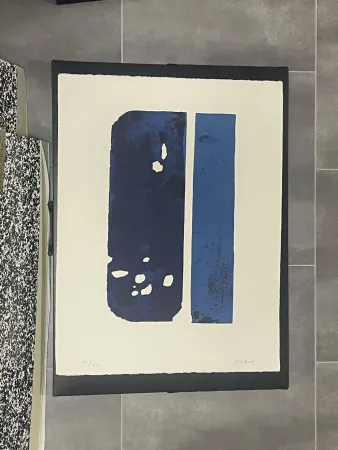 Grabado Soulages - Eau forte bleue XXX (1974)