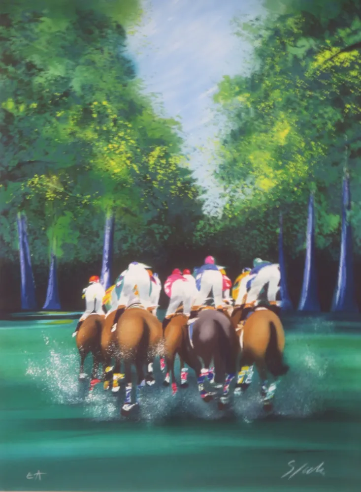 Litografía Spahn - Course hippique