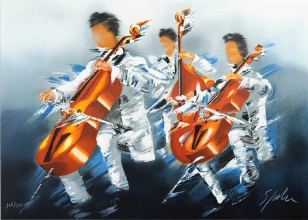 Litografía Spahn - Trio de Violoncelles