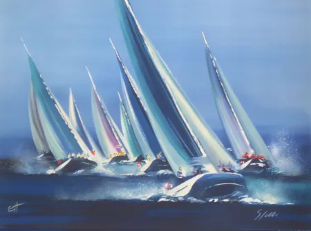 Litografía Spahn - Voiles bleues