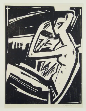 Grabado En Madera Stegemann - Nackte Frau sich kämmend (Naked woman combing her hair)