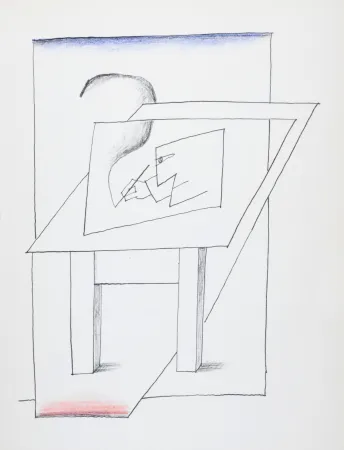 Litografía Steinberg - Un homme dessinant, 1966