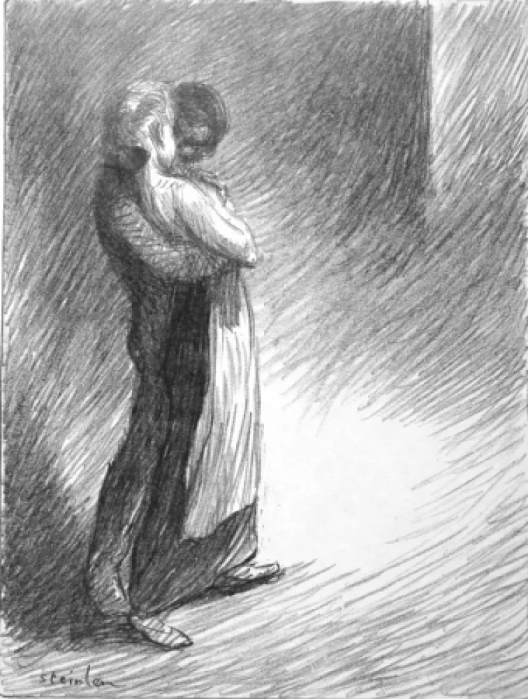 Litografía Steinlen - Il bacio