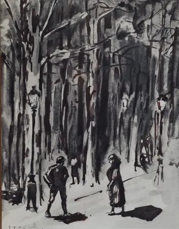 Litografía Steinlen - Steinlen et la rue