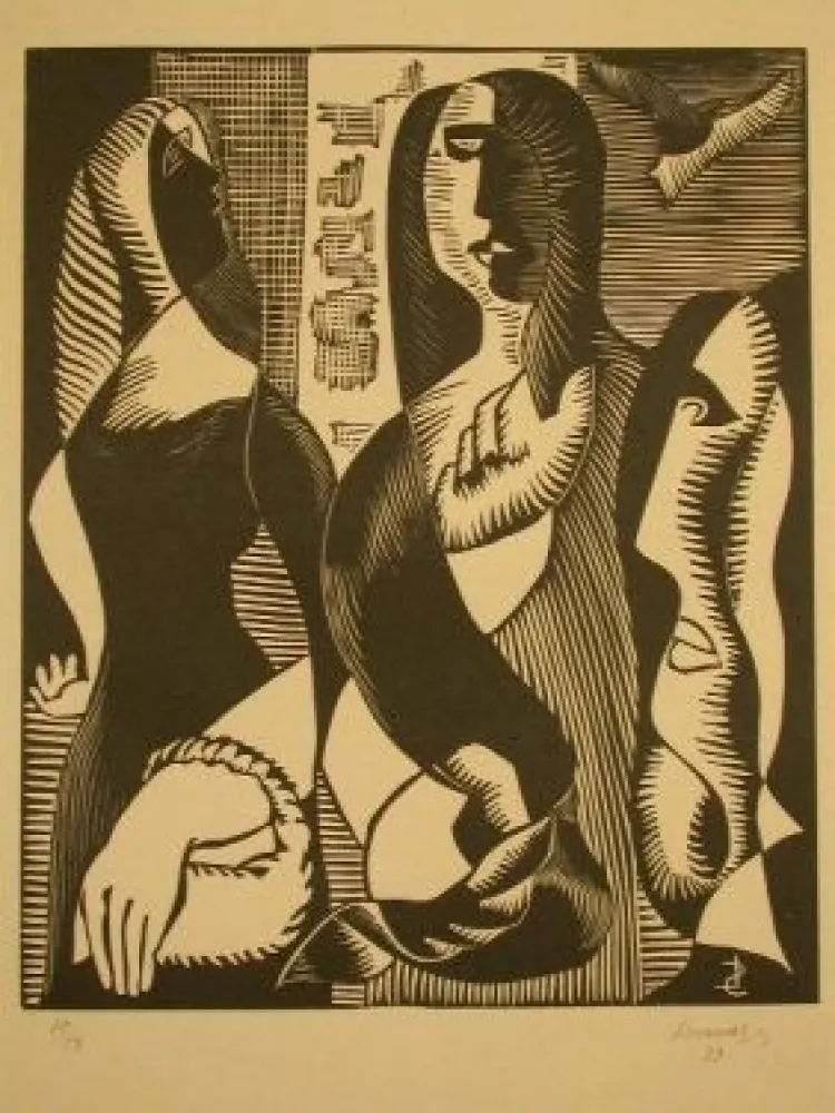 Grabado En Madera Survage - Femmes Cubistique